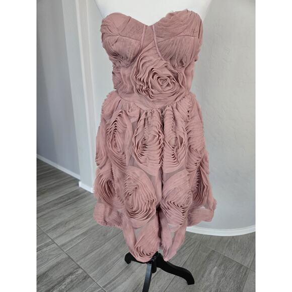 ASOS Luxe Twee Romantic Corseted Bandeau 3D Floral Layered Pink Mini Dress Sz 4 - Picture 15 of 15